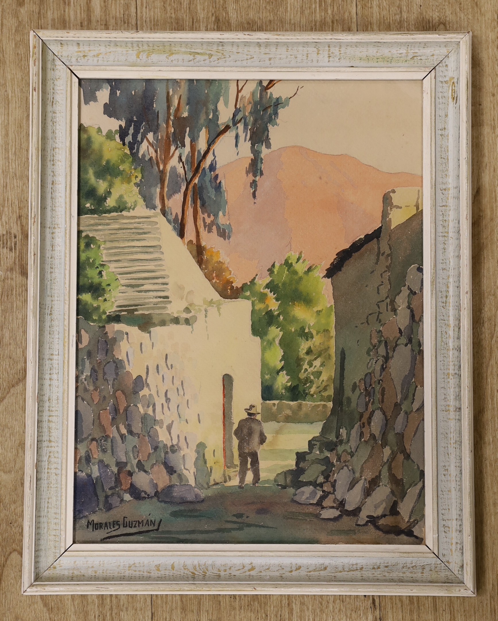 Manuel Morales Guzman (Peruvian, d.1986), watercolour, Street scene, signed, 37 x 28cm